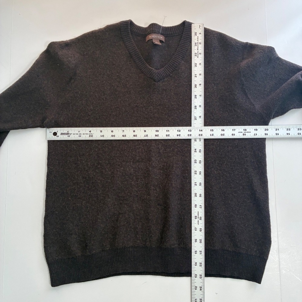 Merino Wool Nordstrom Cotton V-Neck Sweater Dark Brown Heather L - Picture 6 of 7